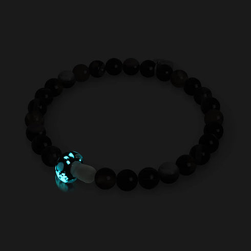 Agate noire | Argent sterling 925 | Bracelet en pierre précieuse et champignon en verre Firefly